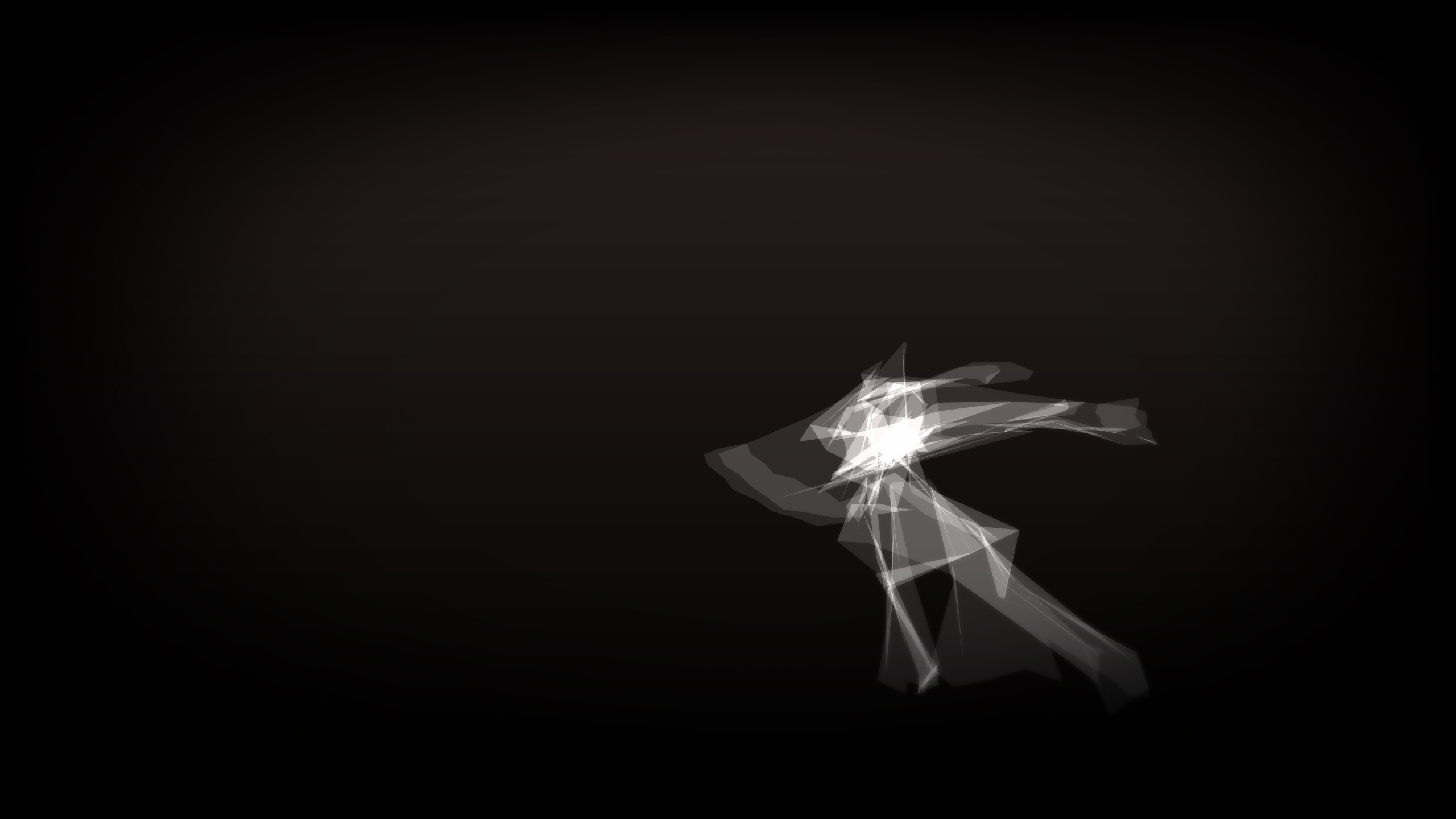 Screen grab of ephemeral white polygonal trails on a black background as read from ESDC dancer movment.