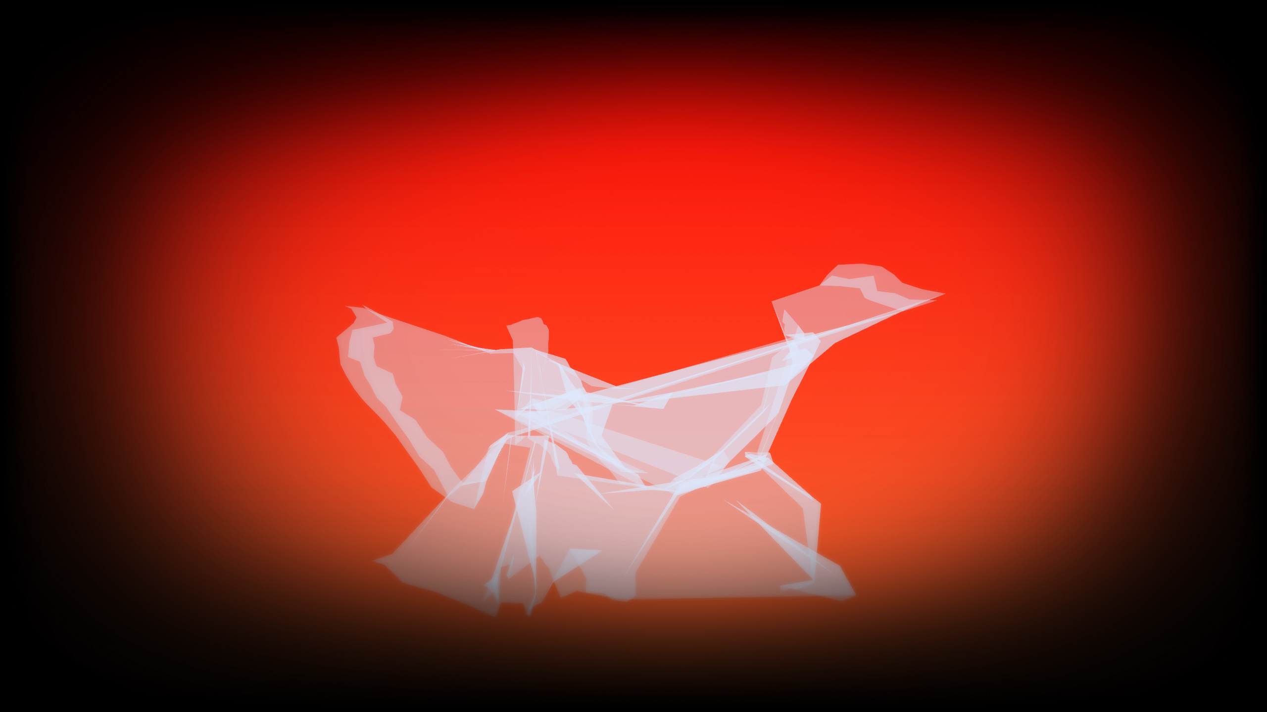 Screen grab of ephemeral white polygonal trails on a red background as read from ESDC dancer movment.