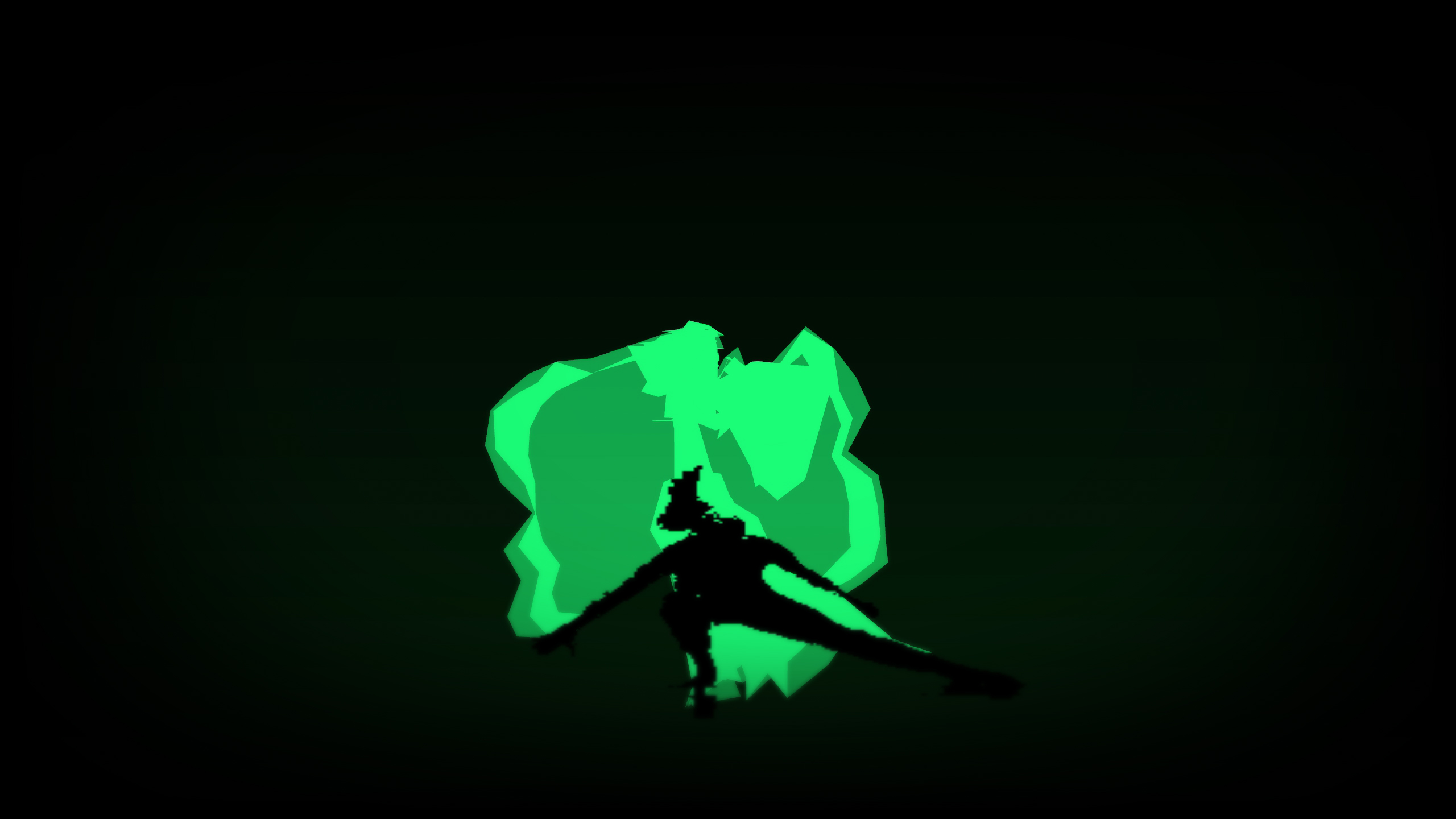 Screen grab of bright green polygonal trails on a black background as read from ESDC dancer movment.