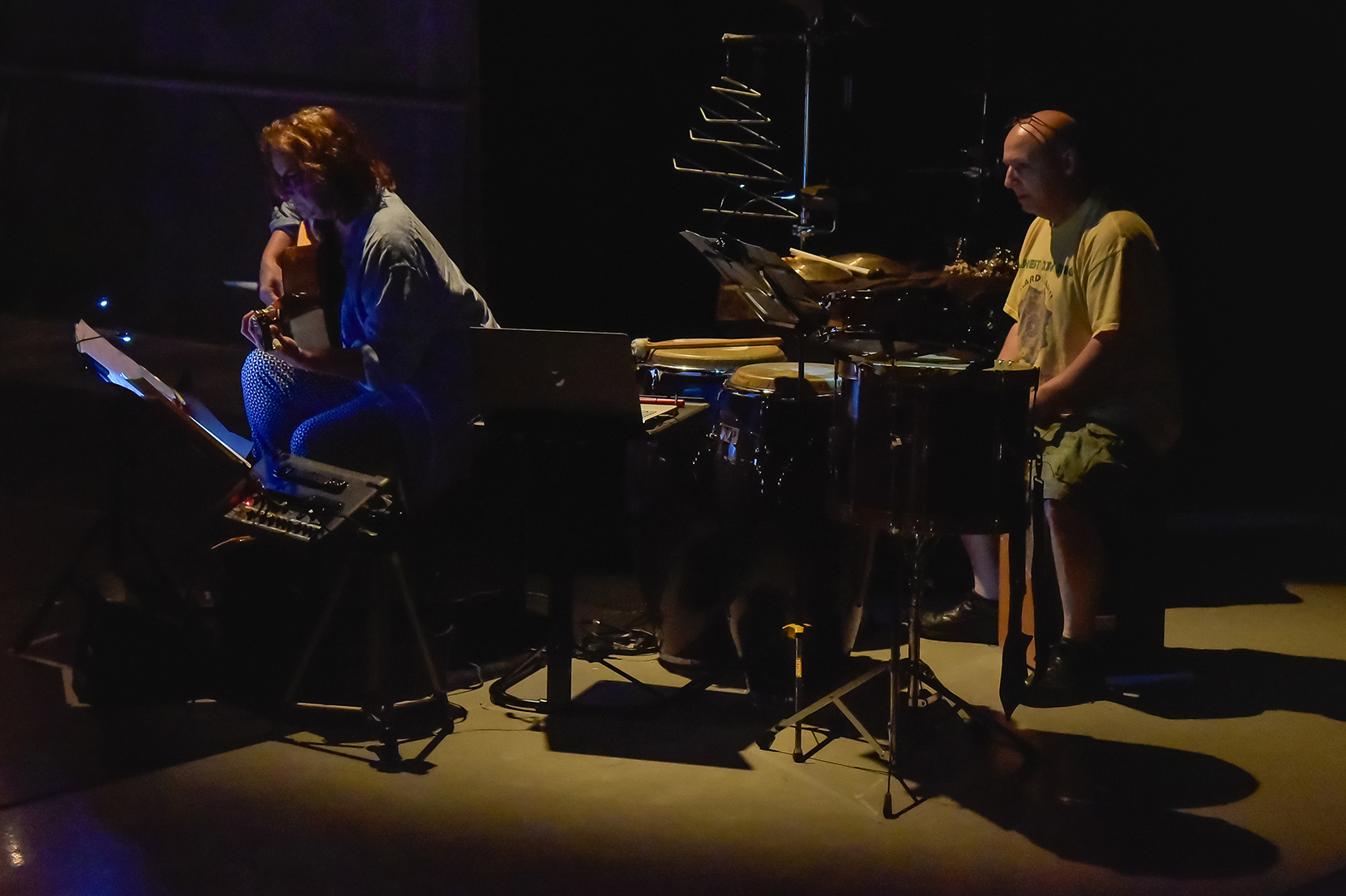 Musicians Maria Zemantauski and Brian Melick on set during Kaatsbaan residency.