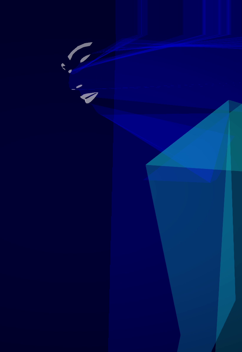 Screengrab of cool polygonal trails and facial expression.