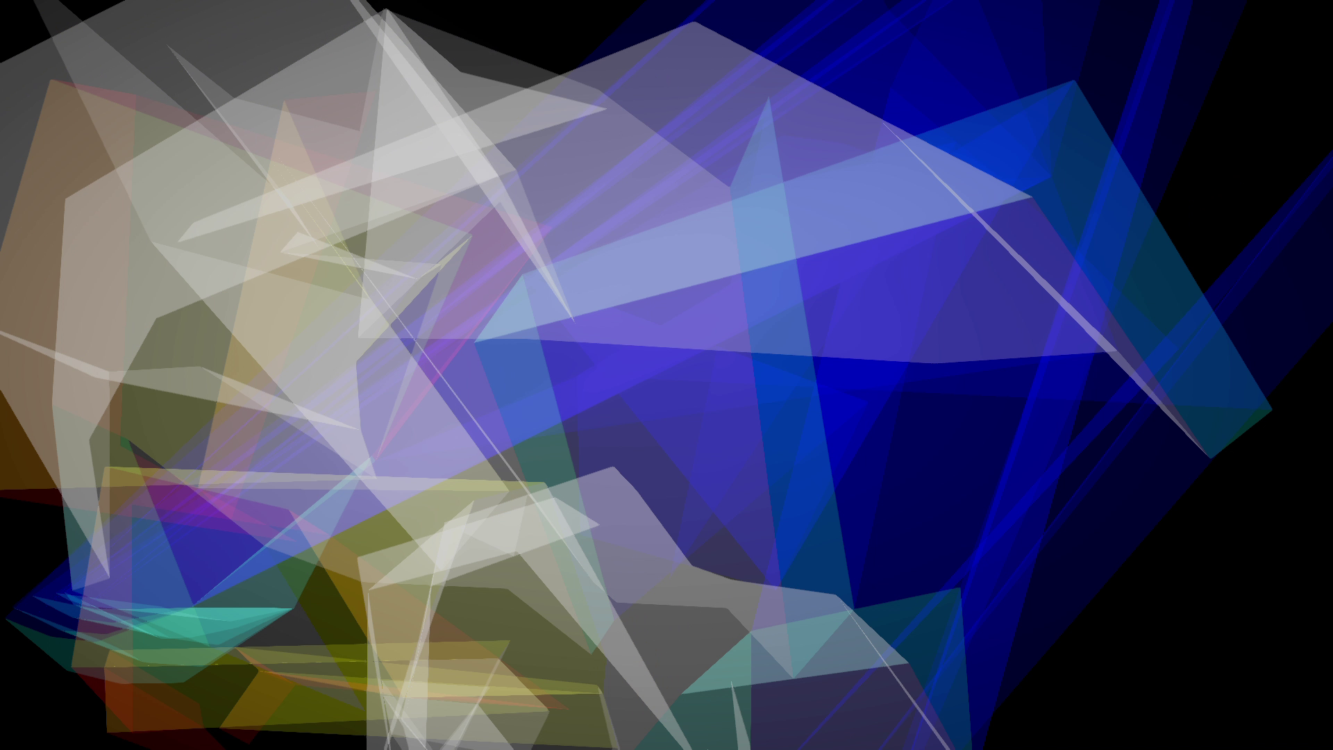Screengrab of multicolored yet blue-dominated flare of polygonal trails from body landmarks..