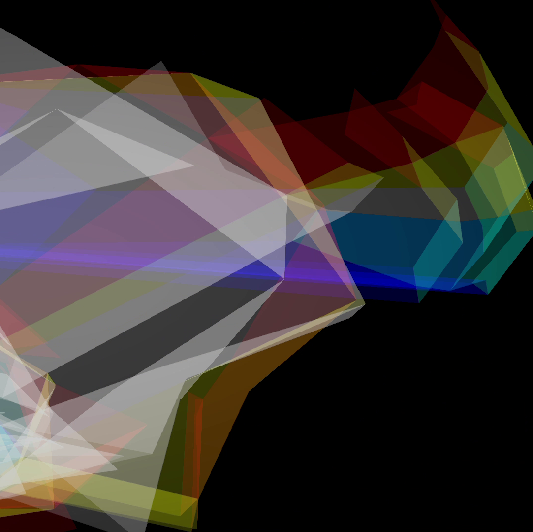 Screengrab of warm polygonal trails from body landmarks.